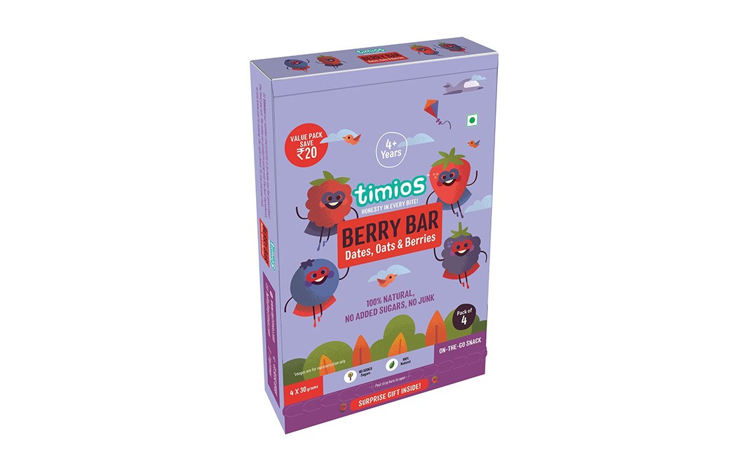Timios Berry Bar, Dates, Oat & Berries  Box  159 grams